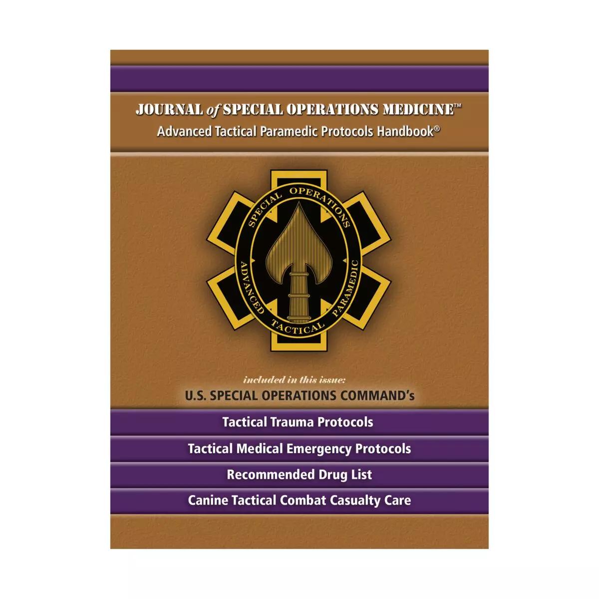Gold-schwarzes Cover von JSOM's Advanced Tactical Paramedic Protocols (ATP-P) Book 11th Edition mit SOC-Emblem und prominentem Titeltext.