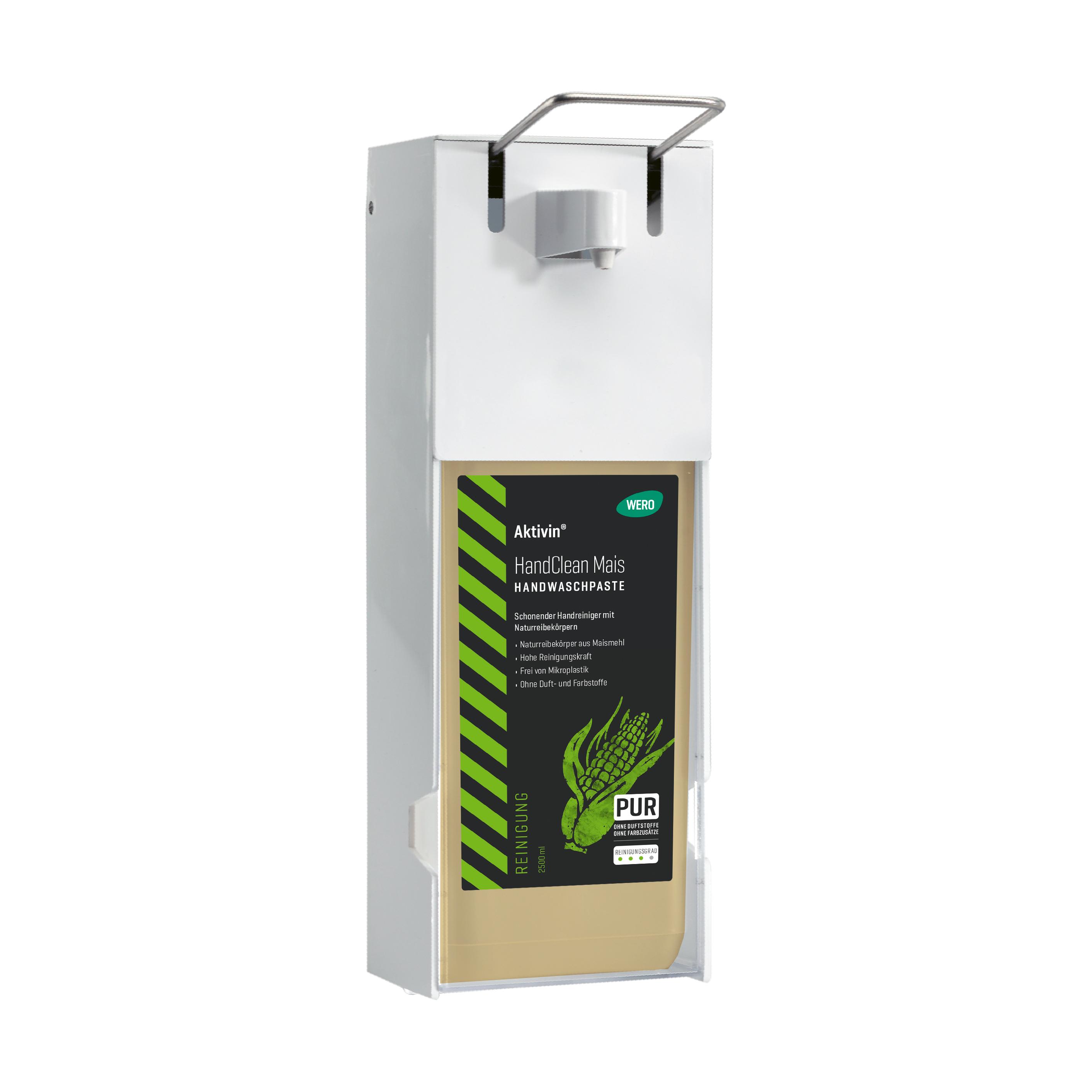 Kunststoff-Direktspender für Waschpasten und Flüssigseifen mit 2.500 ml Füllmenge, Metall-Handhebel und klarer Behälterfront.