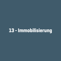 "13 – Immobilisierung" weiß auf blaugrünem Hintergrund, Logo