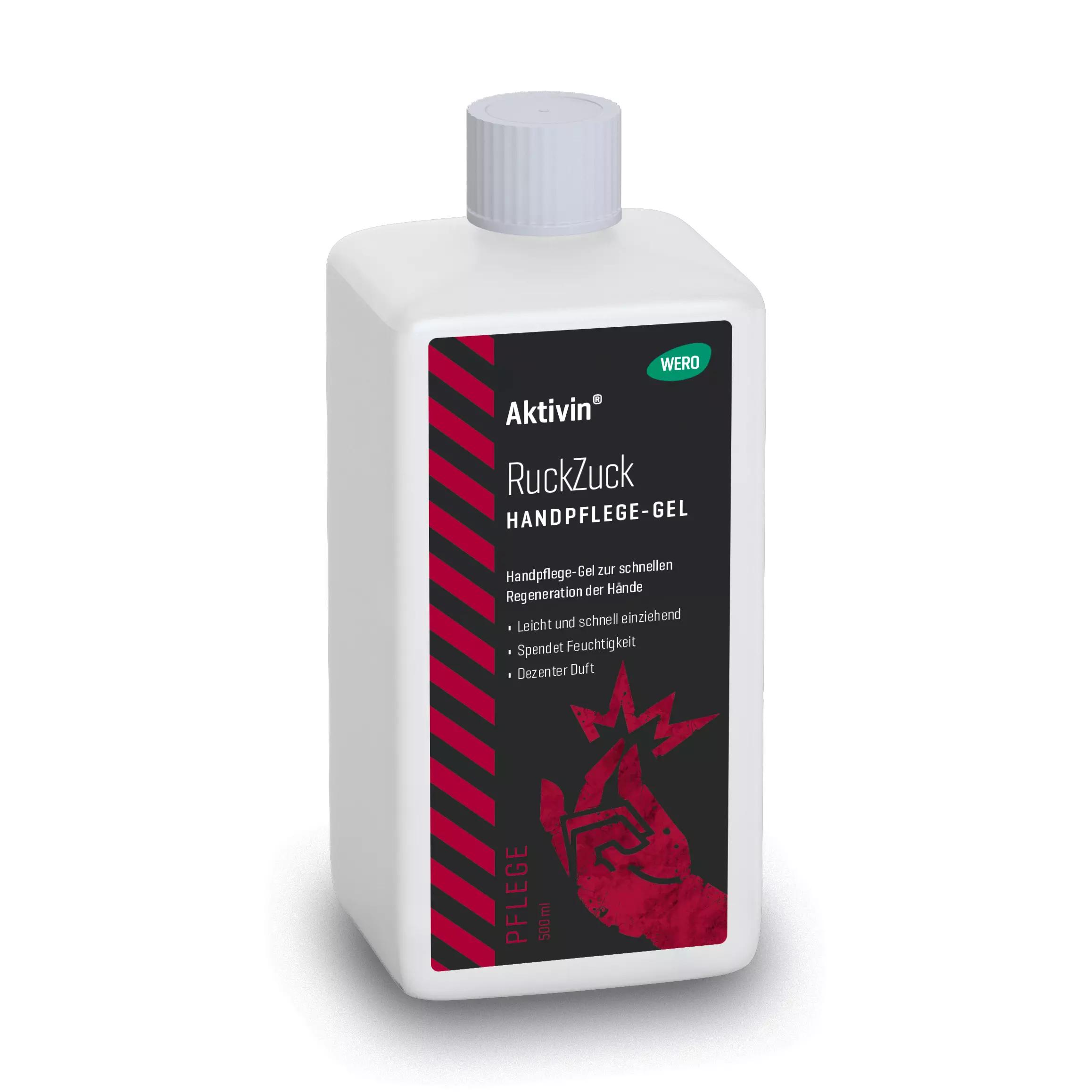 Weiße Flasche WERO Aktivin RuckZuck Handpflege-Gel 500ml.