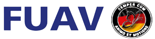 FUAV Logo in dunkelblau mit Button in Farben der Deutschlandflagge und Schriftzug