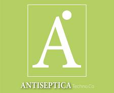 Antiseptica Logo. Weißes A auf grünem Grund mit Schriftzug Antiseptica TechnoCo