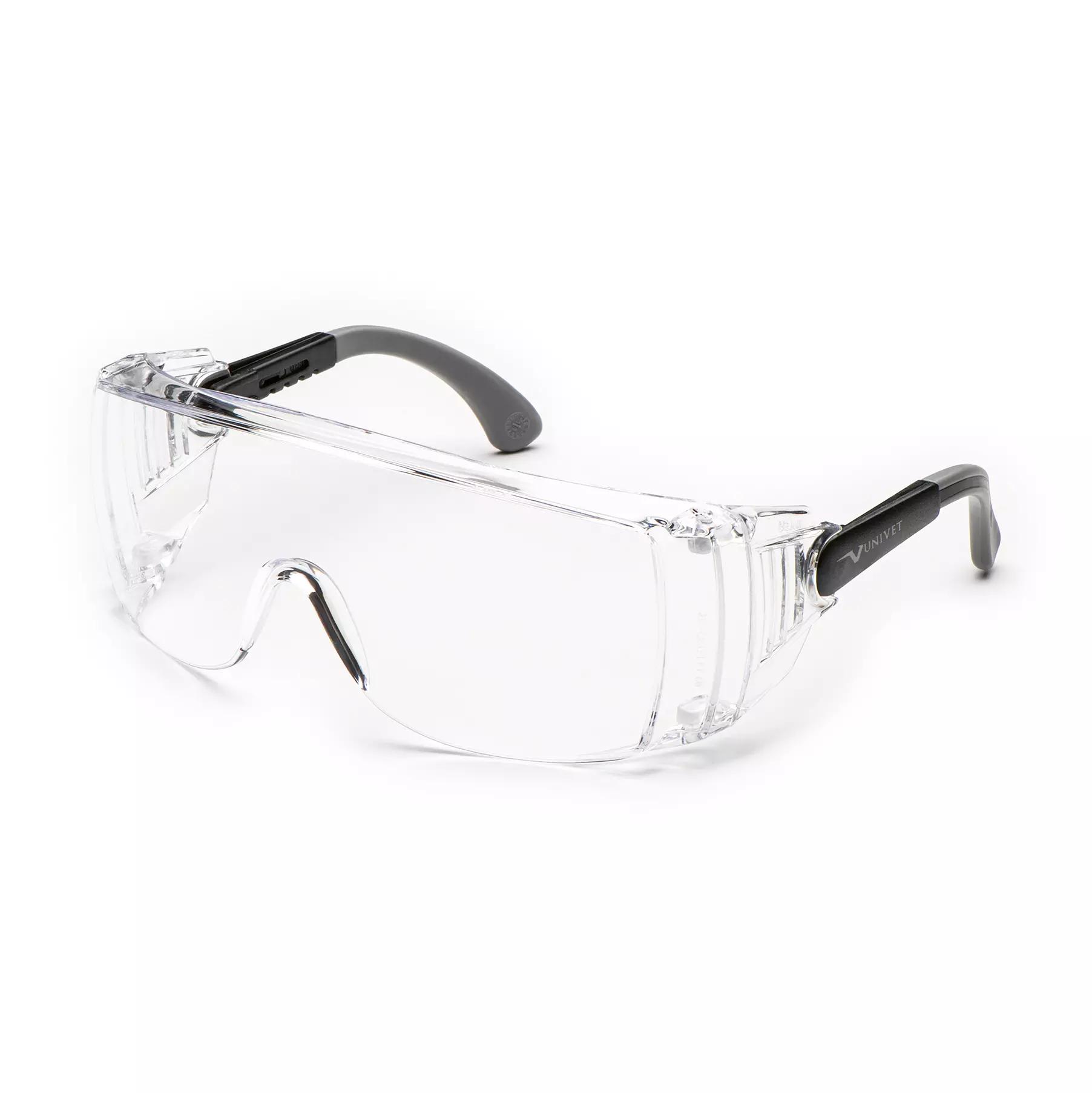 Klare Enjoy Überbrille mit dickem, durchsichtigem Glas, schwarzer Umrandung und strukturiertem, schwarzem Griff mit Clip.