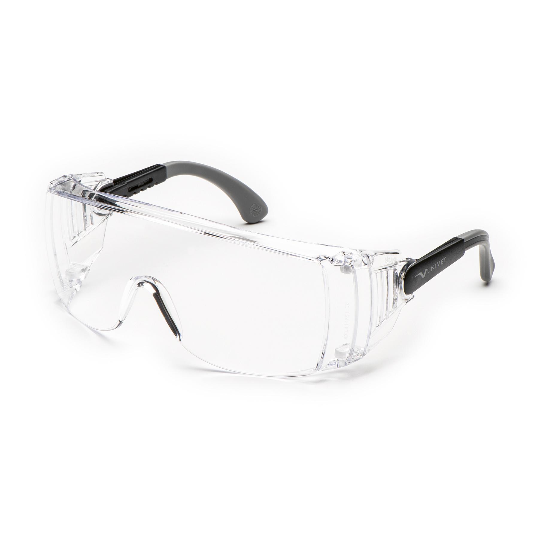 Klare Enjoy Überbrille mit dickem, durchsichtigem Glas, schwarzer Umrandung und strukturiertem, schwarzem Griff mit Clip.