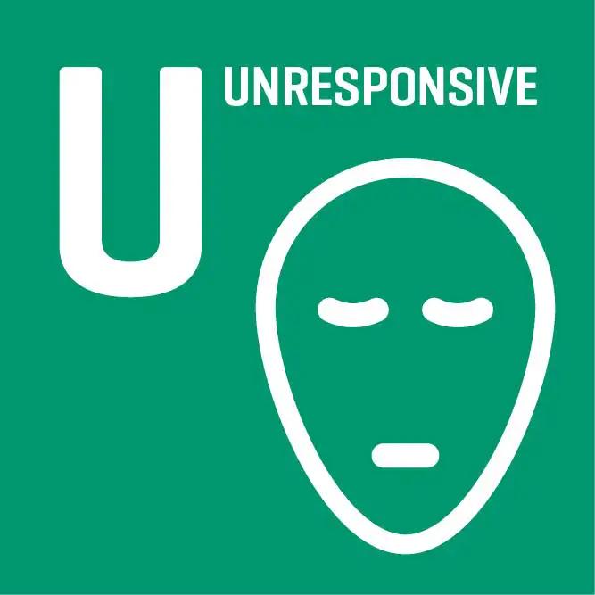 Quadratisches grünes Logo mit weißem „U“, weißem Alienkopf und „UNRESPONSIVE“-Schriftzug.