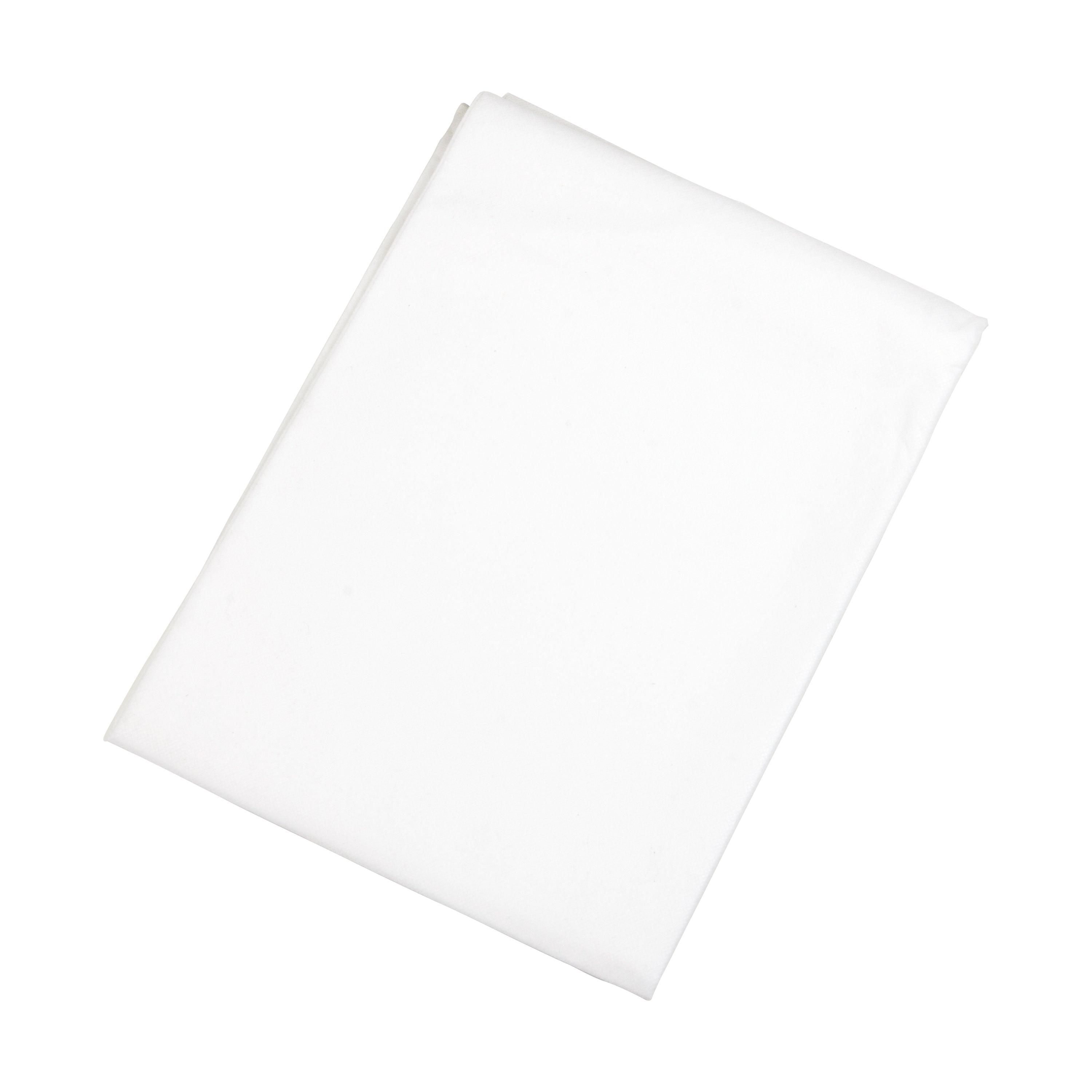 Ein Betten-Set (Einweg) Laken aus weißem PP-Vliesstoff mit glatter Oberfläche und laminiertem, nassfestem Polyethylen.