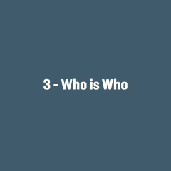 Weiße Schrift „3- Who is Who“ mittig auf blauem Hintergrund