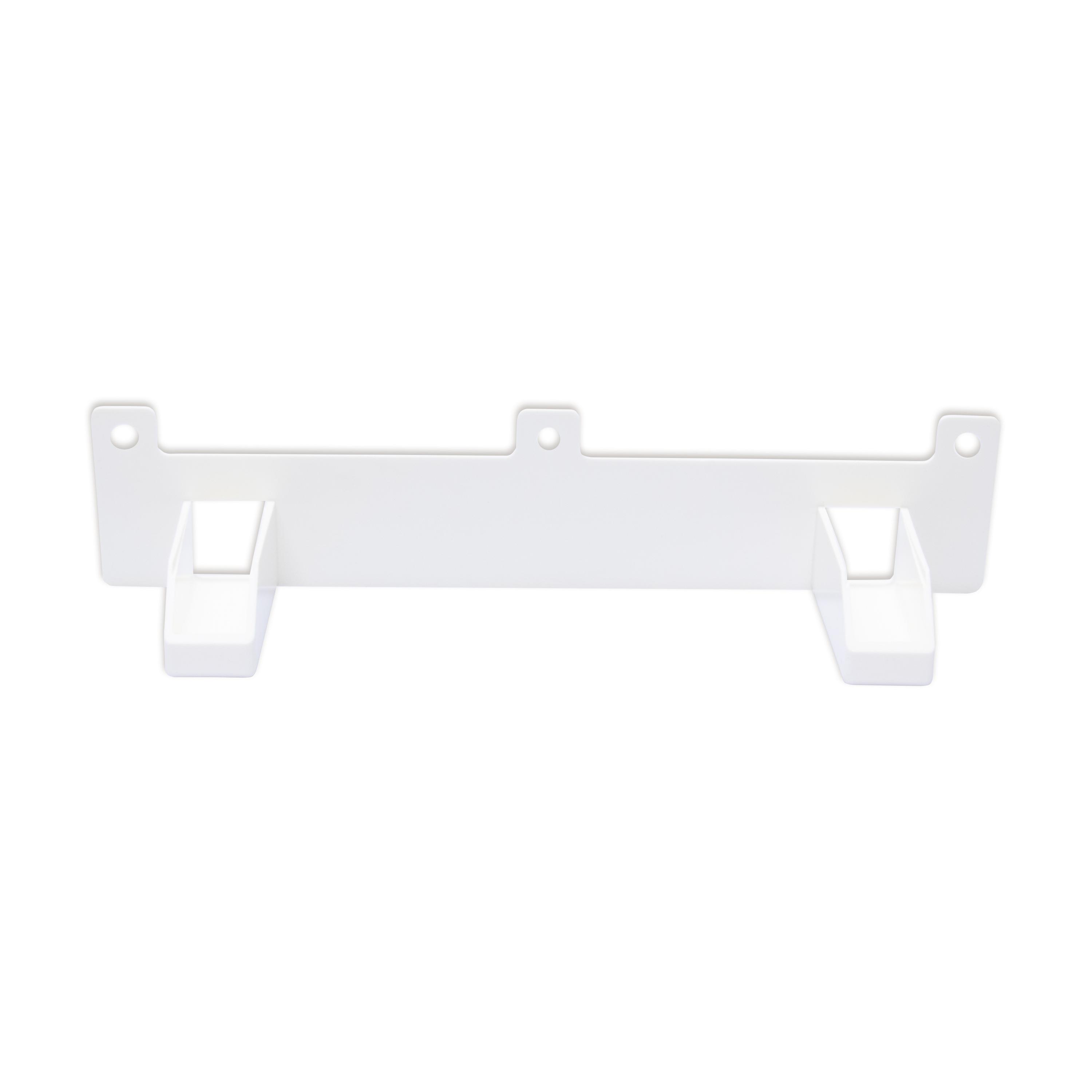 Weiße 90 Grad-Arretierung für Werotop® 450 mit drei verstellbaren Montagelöchern, befestigt an zwei rechteckigen Blöcken für stabile Anbringung.