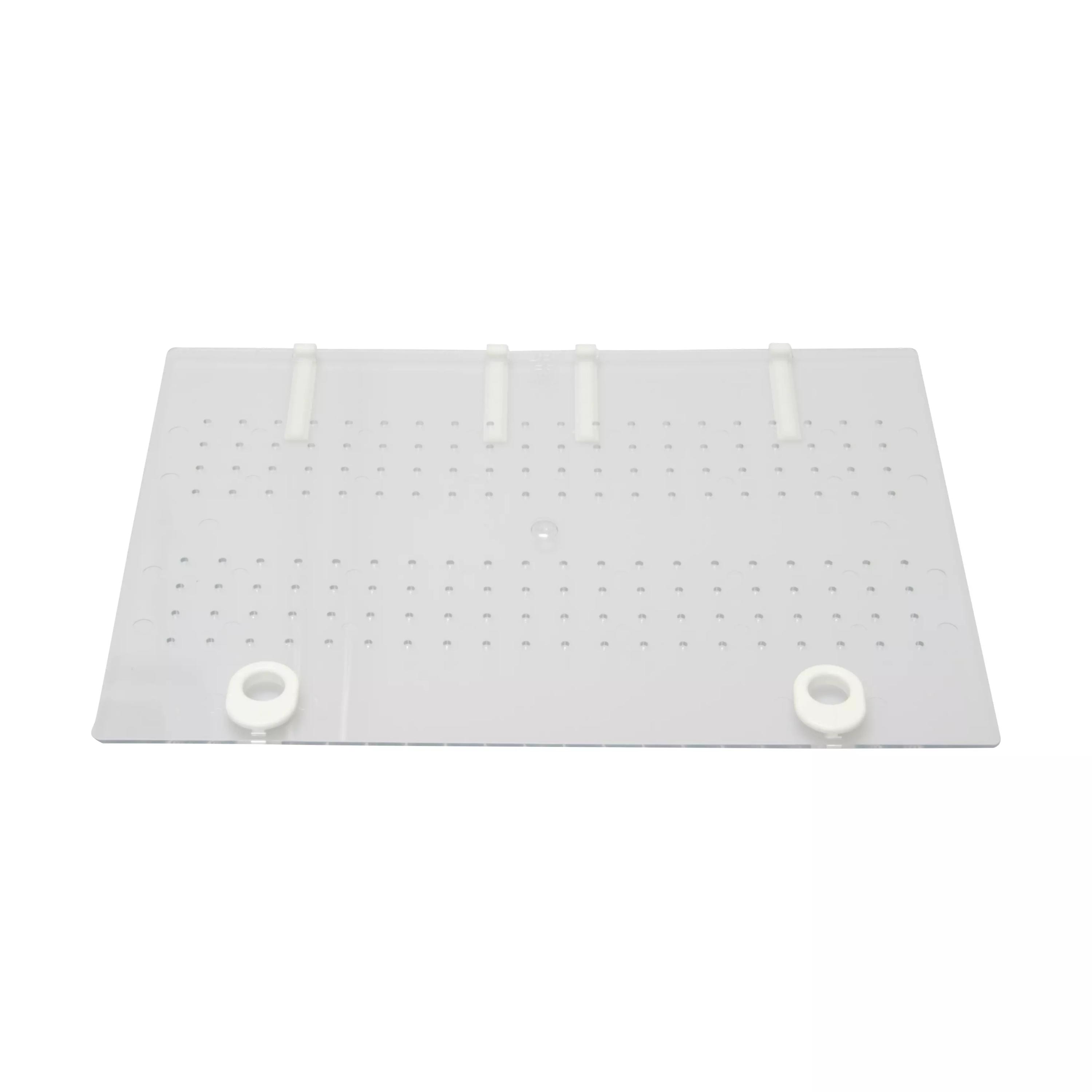Abdeckscheibe für Werotop® 450 aus transparentem Kunststoff mit vier weißen Clips oben und zwei weißen Ringen an den unteren Ecken.