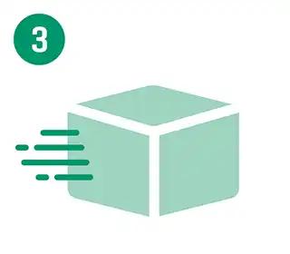 Ein türkisfarbener Würfel steht zentral, während eine grüne Linie von links kommt und Bewegung suggeriert. Die Zahl "3" ist in der oberen linken Ecke sichtbar.