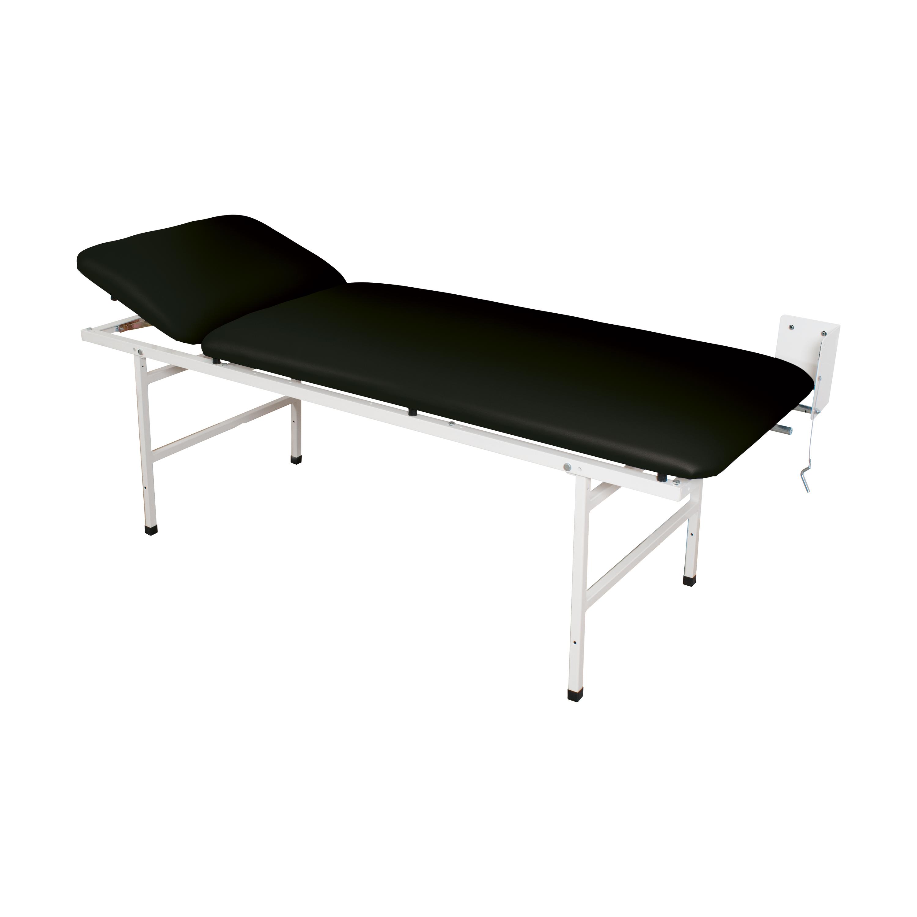 Wandklappliege - Schwarz mit weißem Metallrahmen, schwarzer Polsterauflage und sichtbarem Verstellmechanismus auf der rechten Seite.