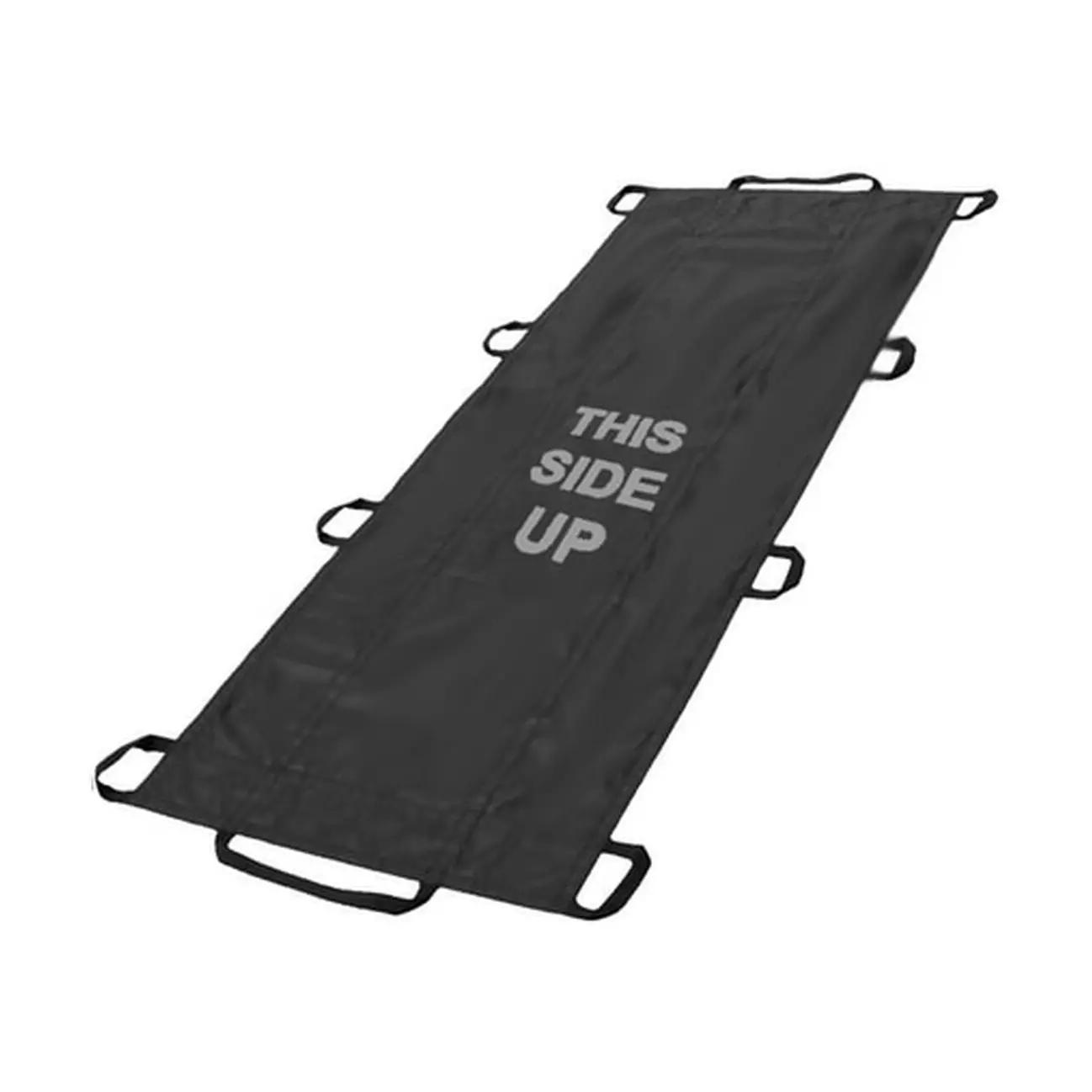 Rescue Essentials QuikLitter™ Tragetuch aus stabilem Material mit sechs Stoffgriffen und verstärkten Kanten, Schriftzug „This Side Up“ mittig sichtbar.