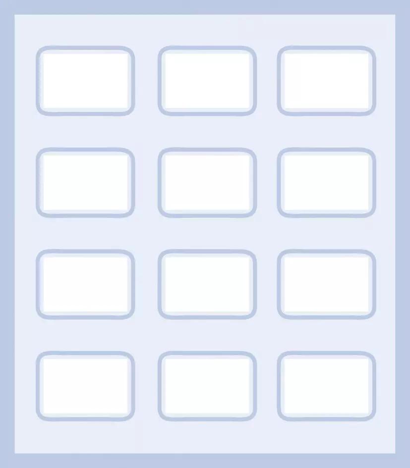 Neun gleich große Felder zeigen das rasterförmige Design der Ready-Heat™ - 12-Element-Decke in Blau mit markierten Segmenten.