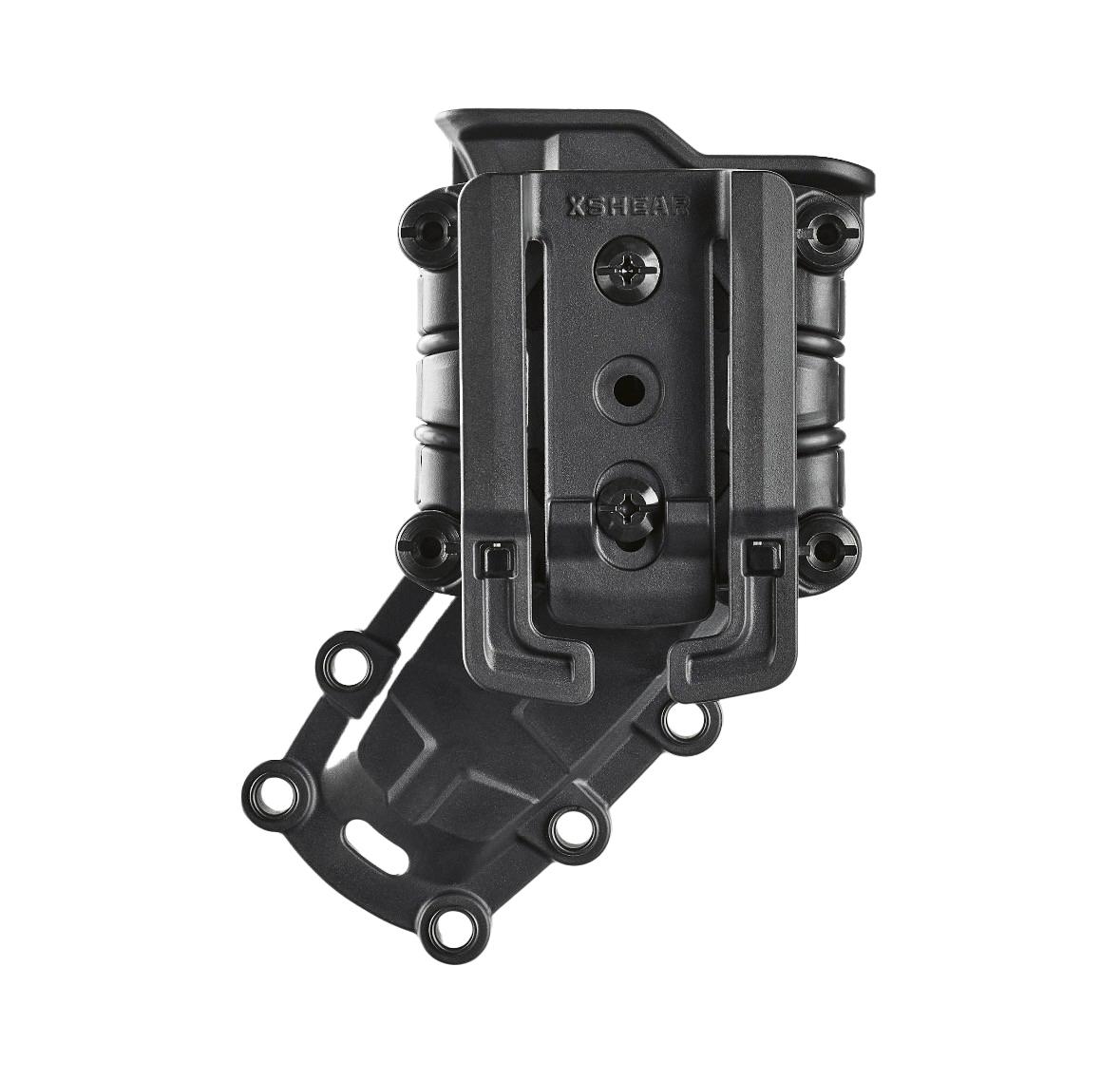 XSHEAR® Gen2 Tactical Holster / Halter diagonal dargestellt mit schwarzem Trageriemen, strukturiertem Gehäuse und markantem XSHEAR-Logo seitlich.