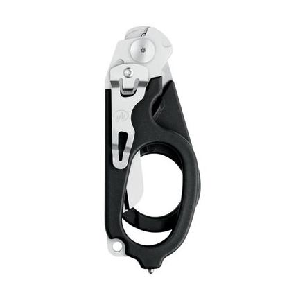 LEATHERMAN® RAPTOR® Rescue - Schwarz, ergonomische Schere mit silbernen, scharfen Klingen und faltbarem, robustem schwarzen Griff mit silbernem Clip.