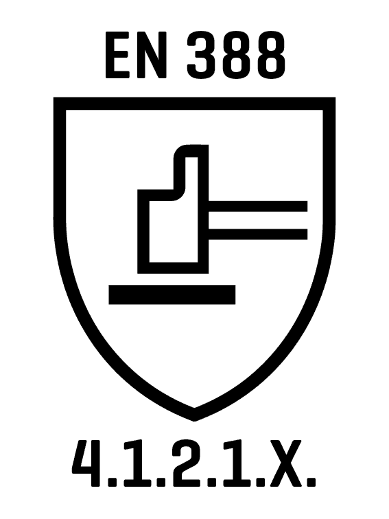 Schwarz umrandetes, weißes Schild mit schwarzem, nach rechts ausgerichtetem Hammer-Symbol