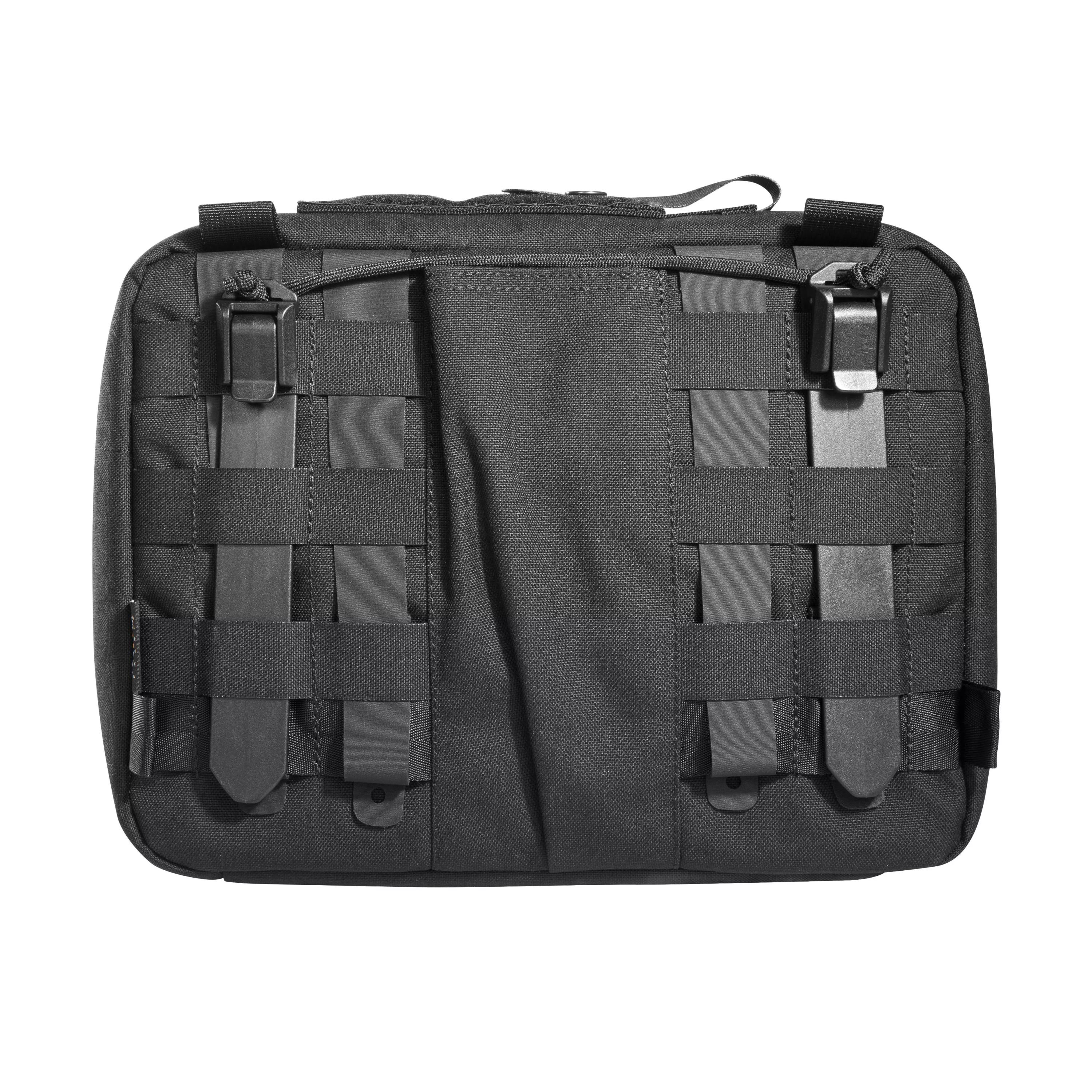 Schwarze TT Modular Support Bag aus strapazierfähigem Material mit gepolsterten Seiten, Lasercut-MOLLE-Elementen und variablem Tragegriff.
