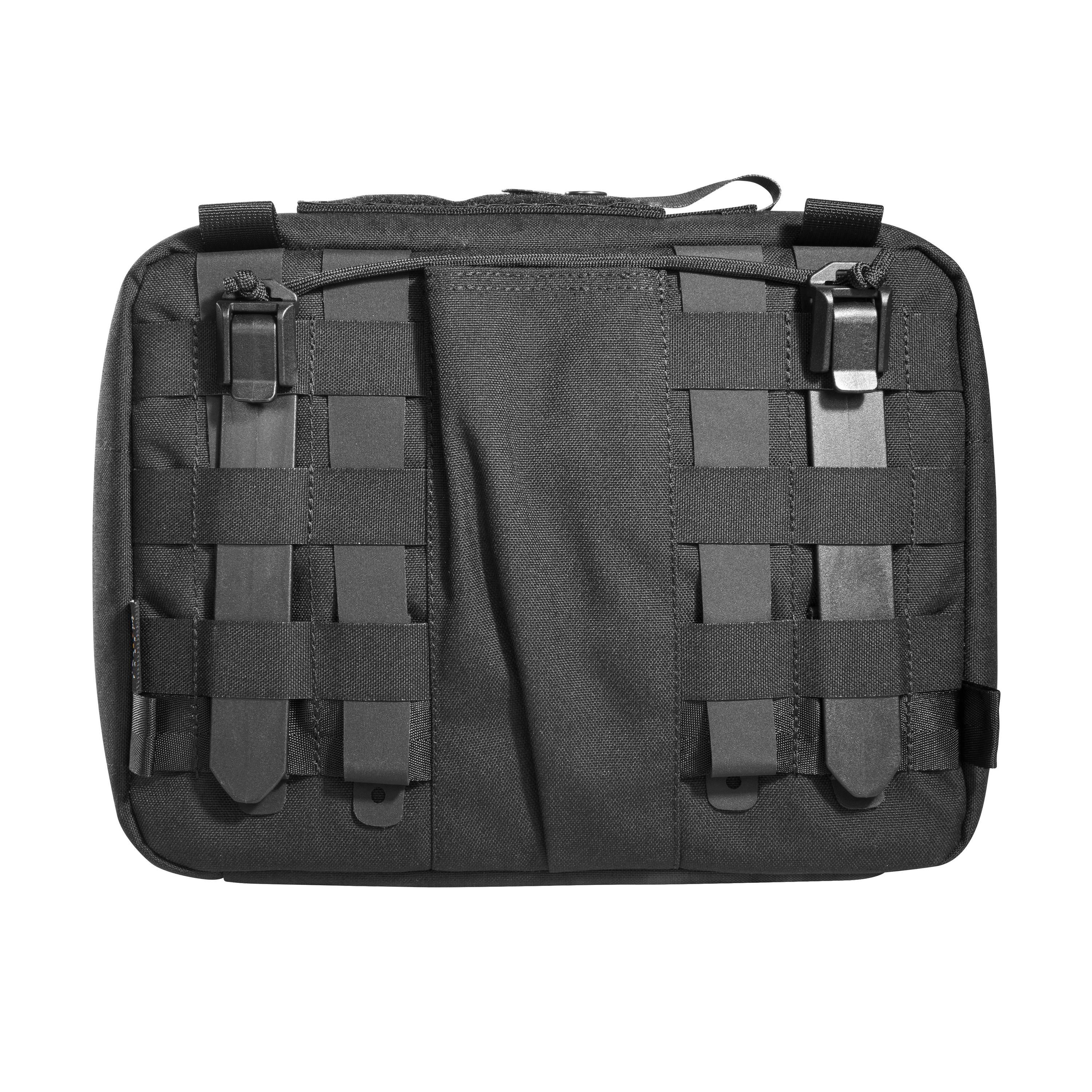 Schwarze TT Modular Support Bag aus strapazierfähigem Material mit gepolsterten Seiten, Lasercut-MOLLE-Elementen und variablem Tragegriff.