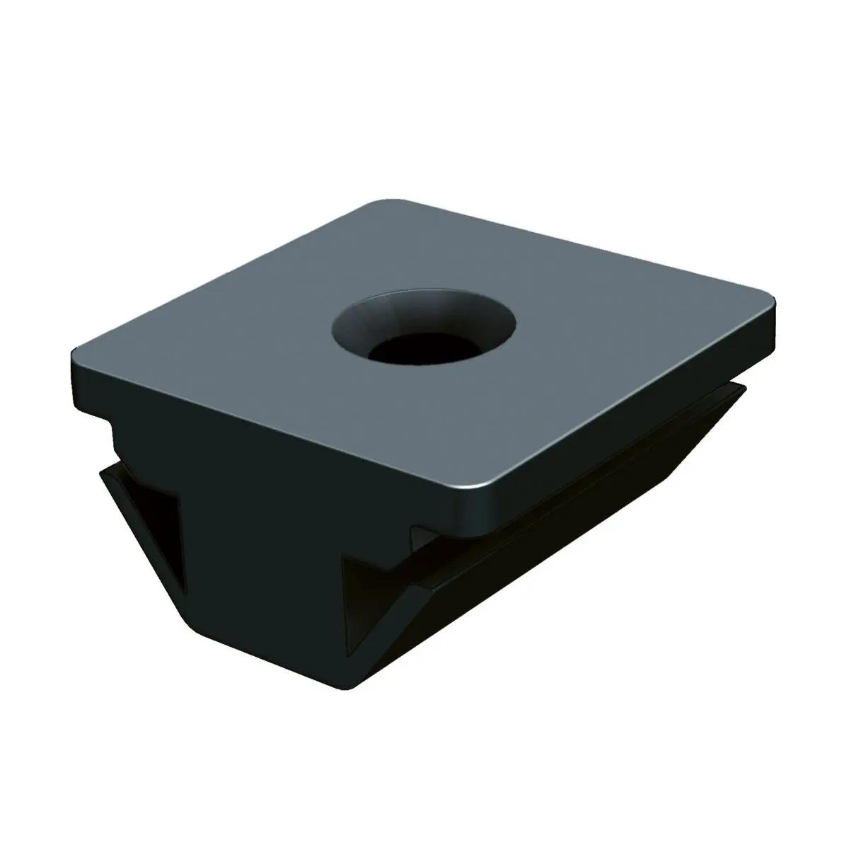 Schwarze Montagemutter für Weroflex® Station mit flacher Oberseite, zentralem Loch und strukturierter Unterkante aus Kunststoff.