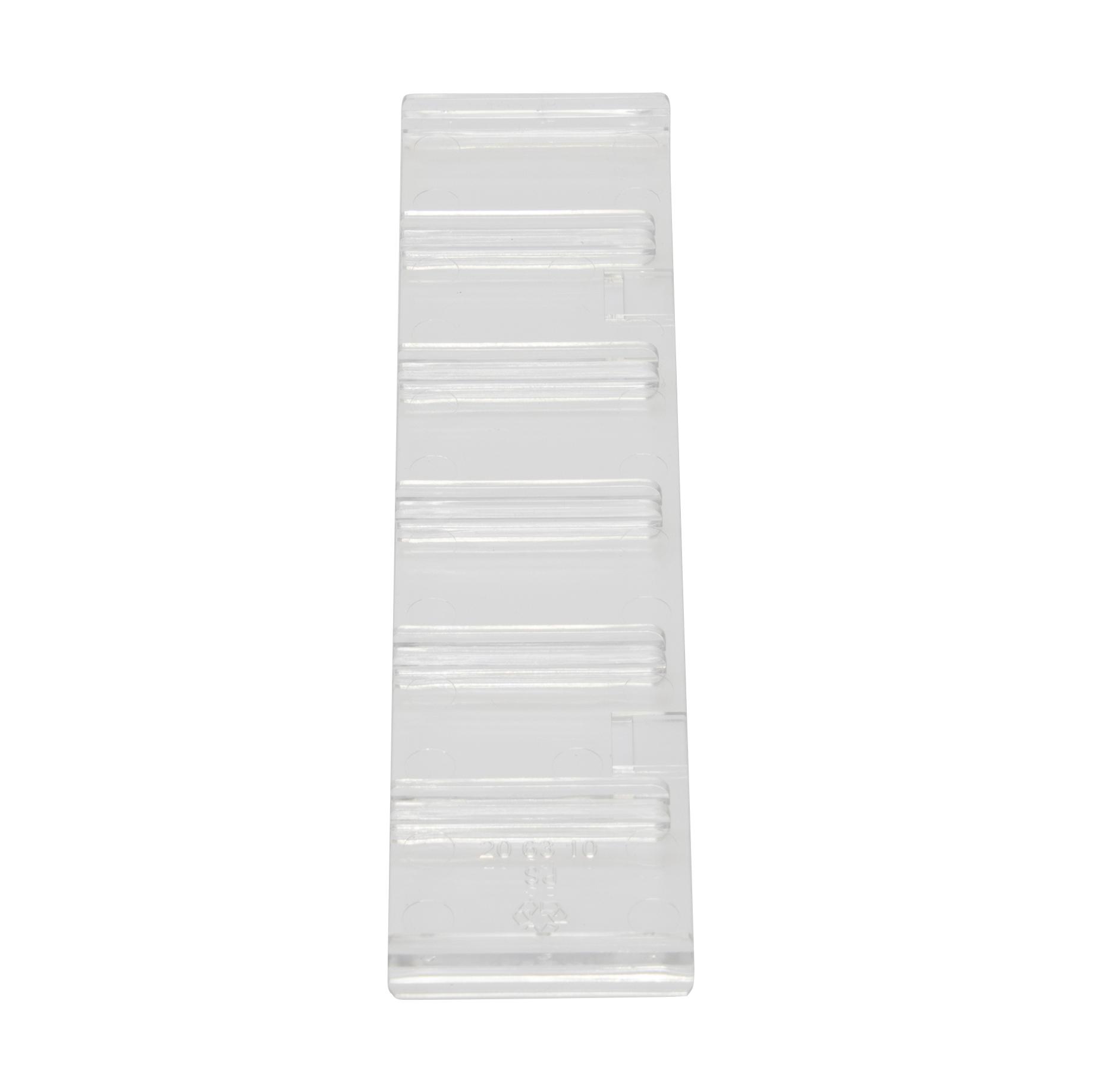 Eine transparente Trennwand, lang, für Werotop® 350 mit mehreren länglichen Rillen entlang der Oberfläche und seitlicher Vertiefung.