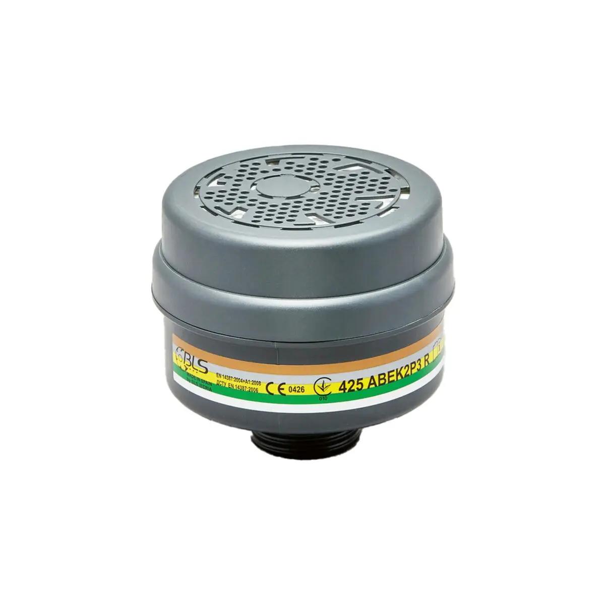 Kombinationsfilter DIN-Anschluss (RD40) mit gelb-grünem ABEK2P3 R-Label und schwarzem Gewinde schützt vor diversen Gasen und Staub.