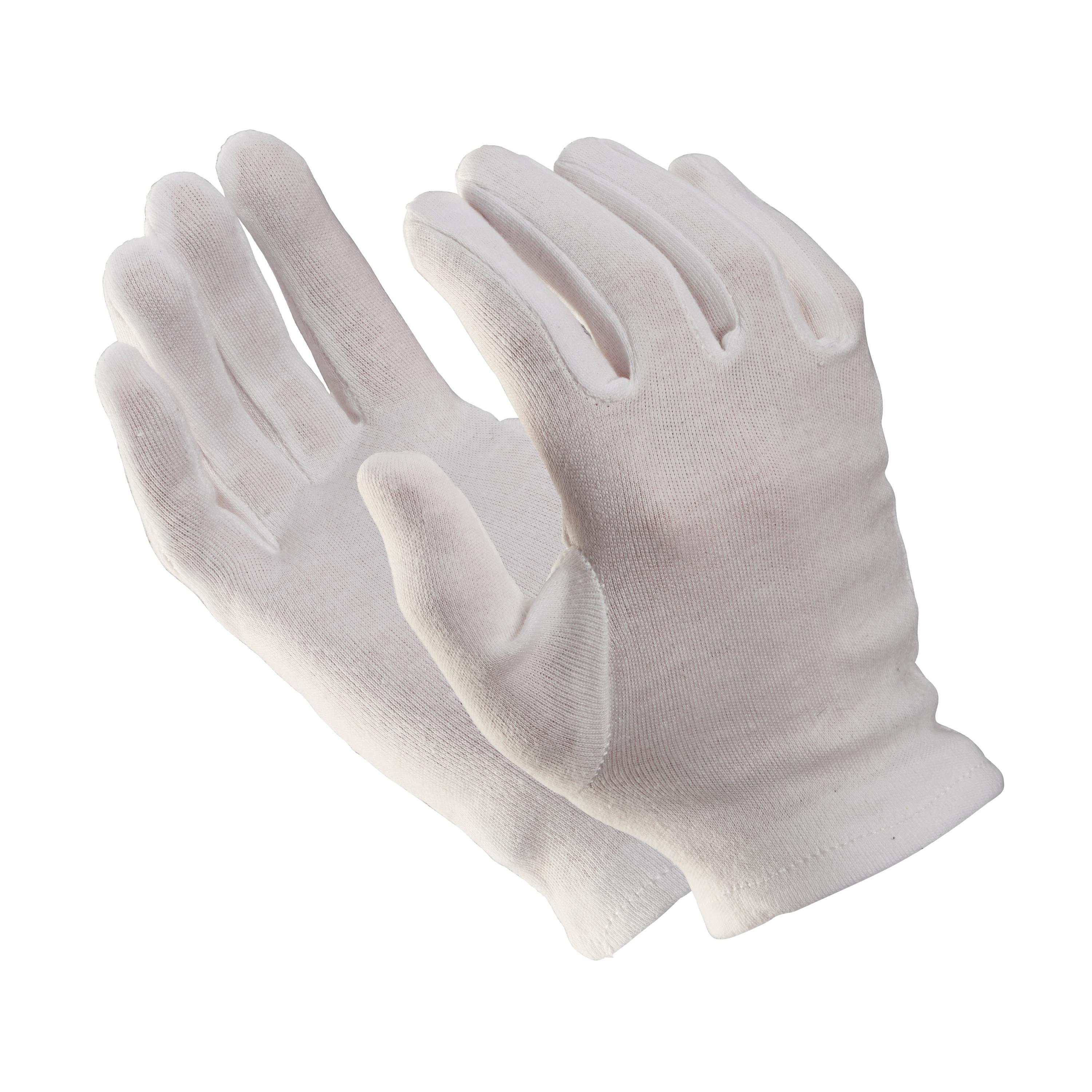 Ein Paar Baumwollhandschuh Filu, 12 Paar - Weiß, 12 aus weichem, atmungsaktivem Baumwollgewebe mit einzelnen Fingern und elastischem Bund.