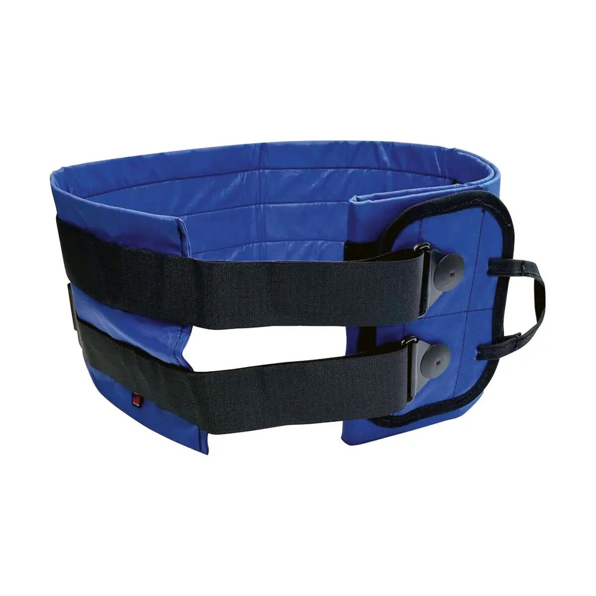 FarTec Responder Pelvic Binder - Blau mit gepolsterten blauen Segmenten, schwarzen Gurten, zwei runden Verschlüssen und seitlichem Griff.