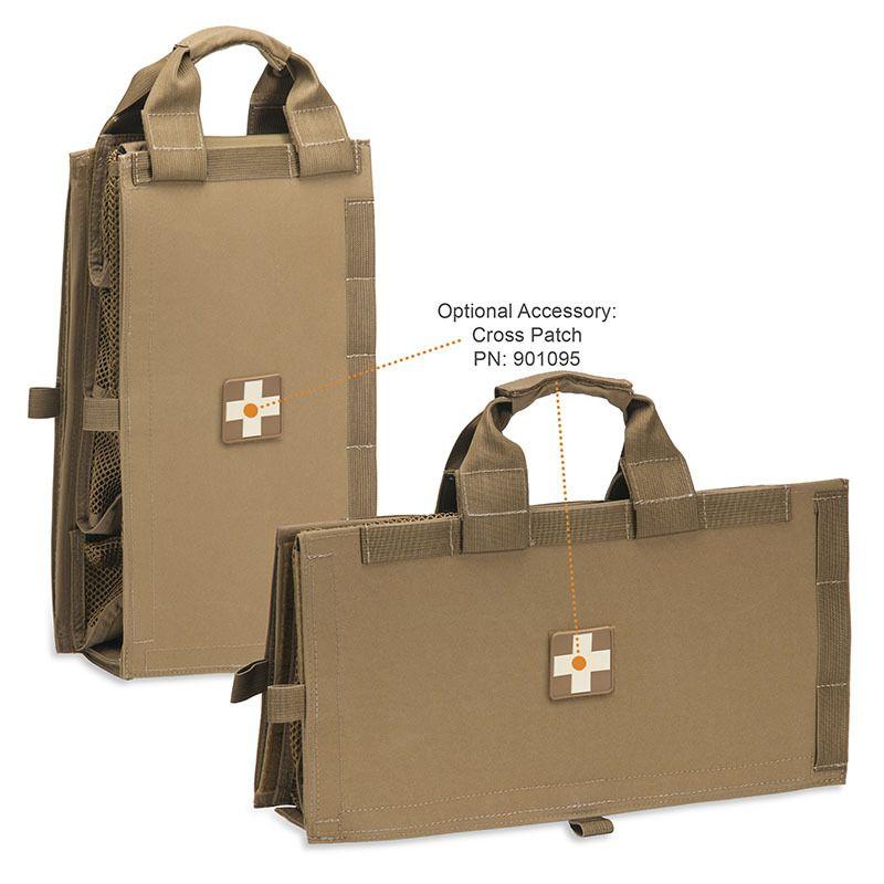 Zwei robuste Chinook Medical Panel Taschen mit Kreuz-Patches, doppelten Tragegriffen und Netzseitentaschen, nebeneinander liegend.
