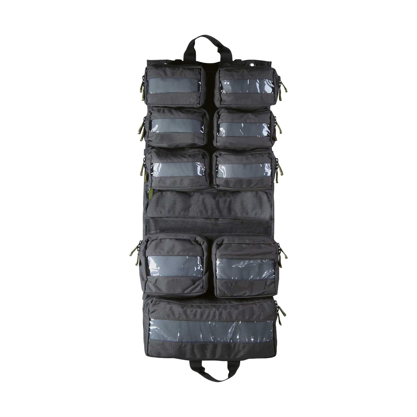 NAR Medic Trauma Sheet Bag - Schwarz mit mehreren durchsichtigen Fächern, robustem 500D CORDURA® Material und verstellbaren Trageriemen.