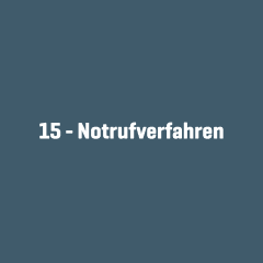 Weißer Schriftzug „15 – Notrufverfahren“ in serifenloser Schrift auf dunkelblauem Hintergrund