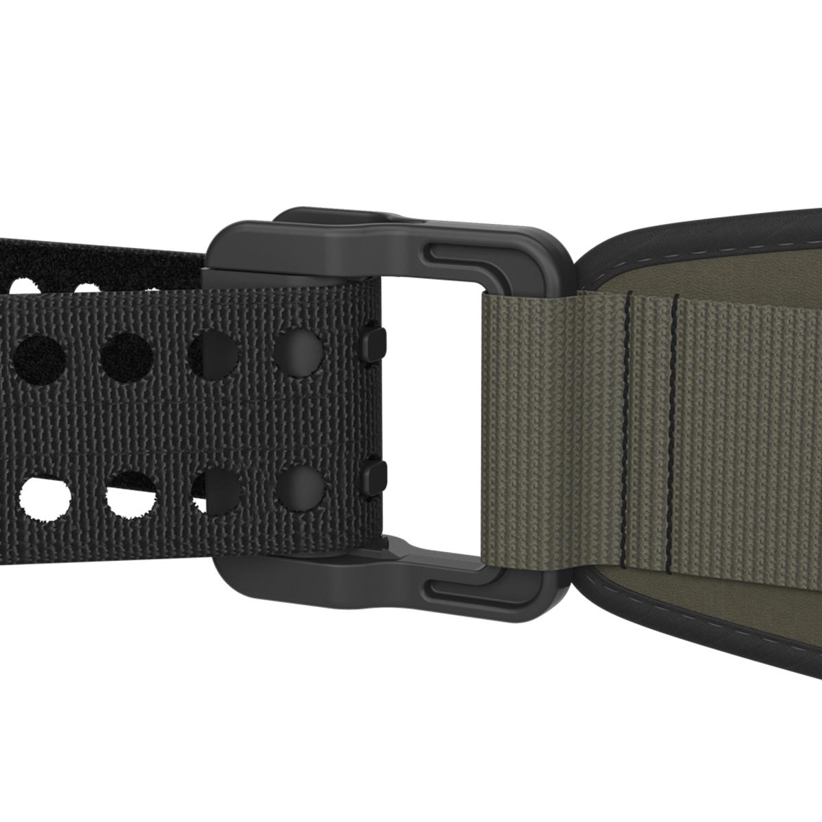 Der SAM® Pelvic Sling II - Schwarz, Standard zeigt einen schwarz-olivgrünen Gurt mit stabilem Steckverschluss und mehreren Lochungen am Band.