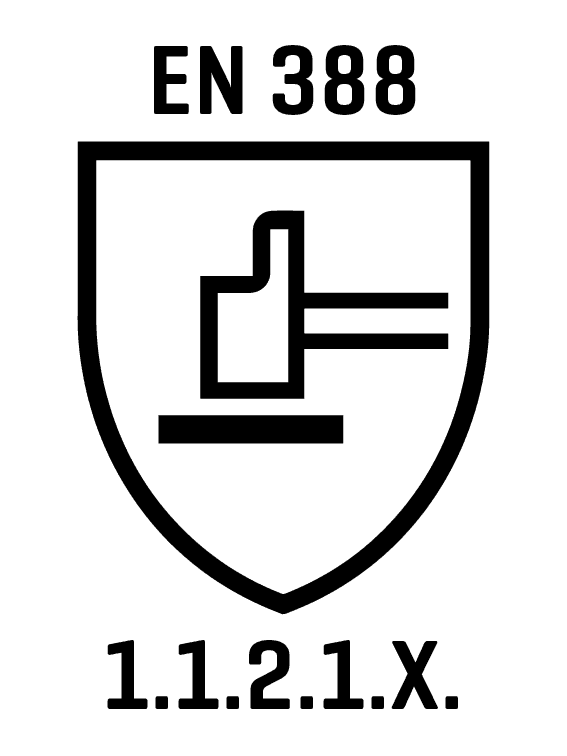 Schwarz umrandetes, weißes Wappenschild mit horizontalem, schwarzem Hammer-Symbol