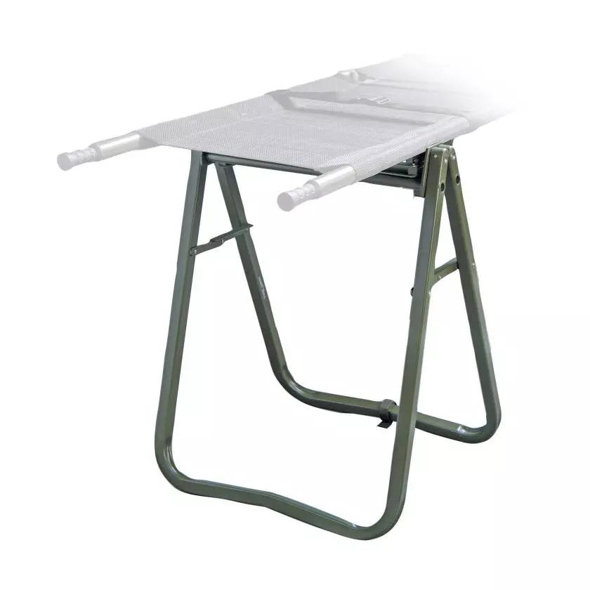 Stabile Lagerungsböcke für NAR Talon® II Model 90C tragen eine Trage mit grünem Gestell und verstellbarem Mechanismus auf weißem Hintergrund.