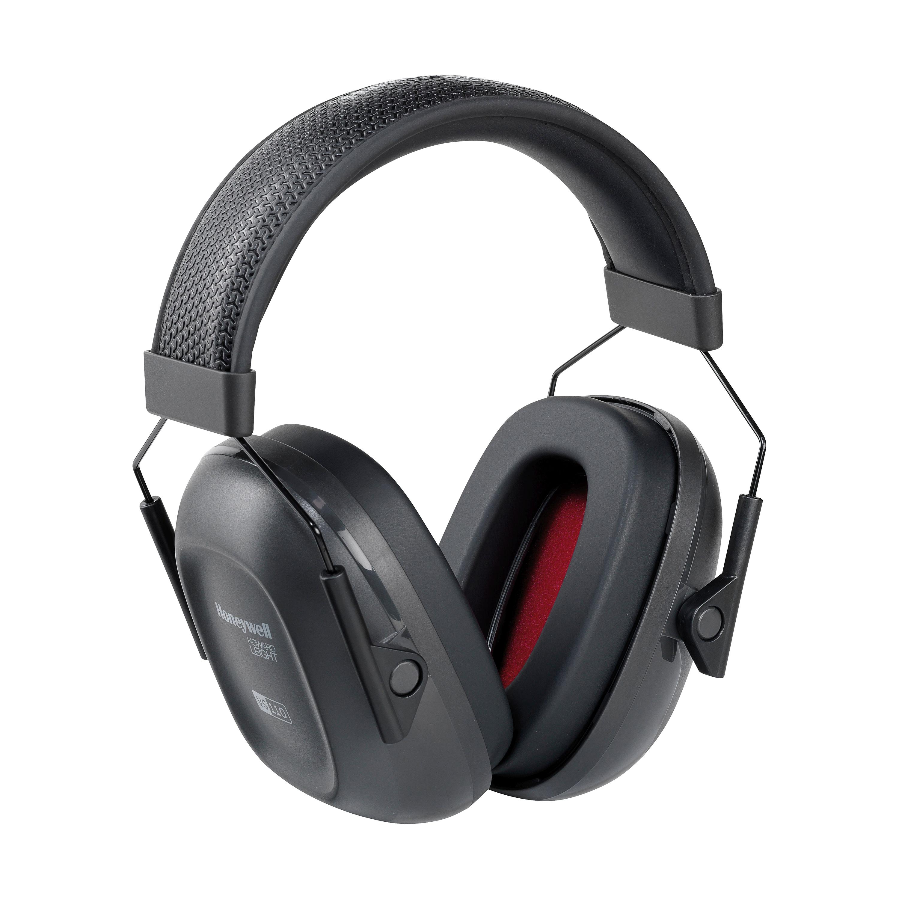 Schwarzer Kapselgehörschützer Honeywell VeriShield™ 100 - VS110 mit SNR 27 dB, robuster, ölbeständiger Oberfläche und komfortabel gepolsterten Ohrmuscheln.