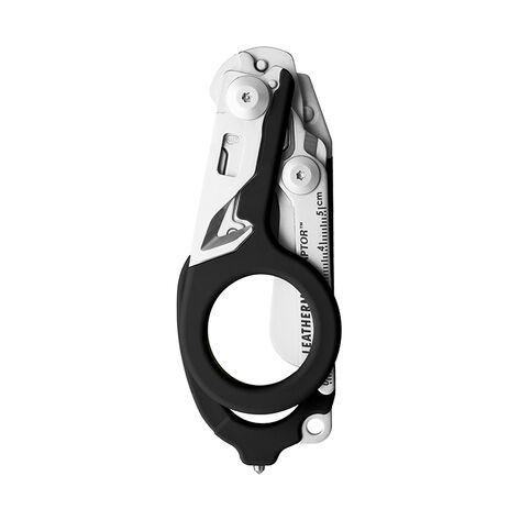 LEATHERMAN® RAPTOR® Rescue - Schwarz mit ausklappbarer Klinge, ergonomischem Griff und rotem Indikator, geeignet für Rettungseinsätze.