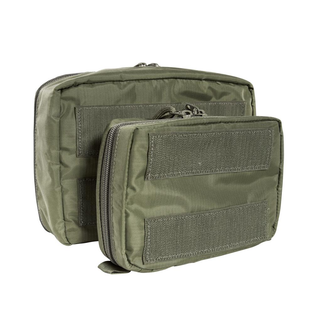 Zwei unterschiedlich große TT Medic Pouch Set VL Taschen aus olivgrünem, robustem Material mit Klettflächen und mehreren Reißverschlüssen.