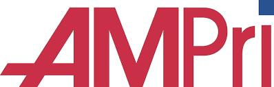 AMPri Logo in kräftigem Rot mit blauem Akzent