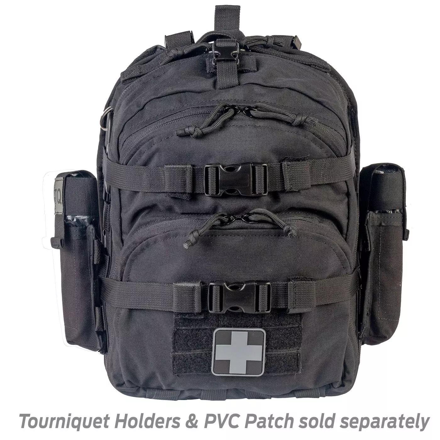 Schwarzer NAR Mini Medic Bag Rucksack mit mehreren Fächern, Tragegurten und weißem medizinischem Kreuz-Patch auf der Vorderseite.