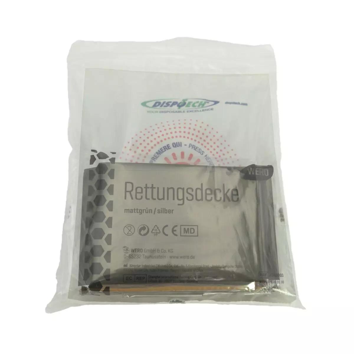 WERO MED-X® Hypothermie Bundle - Basic in transparenter Verpackung mit Rettungsdecke und Herstellerangabe, schwarz-weiße Produktbeschriftung.