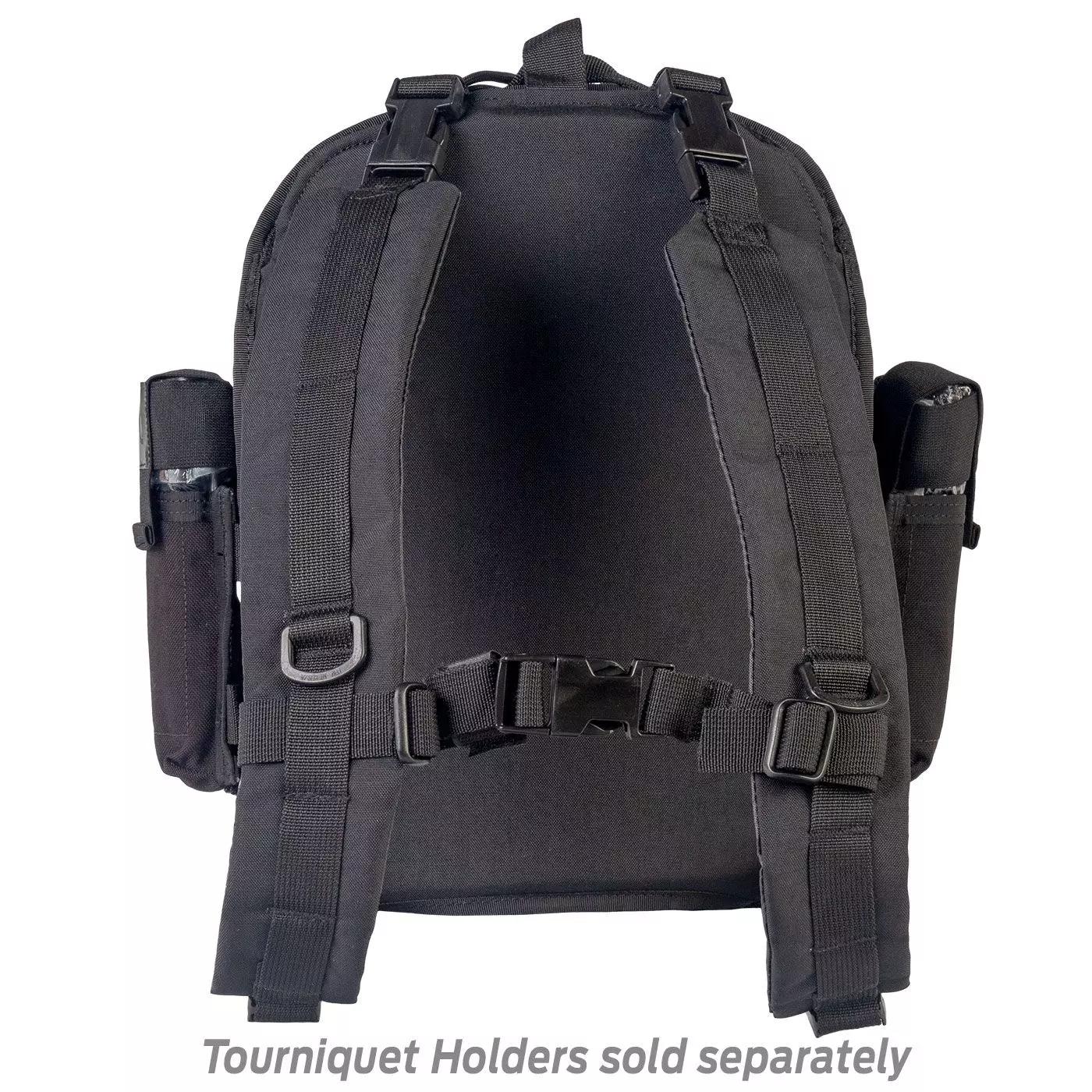 Schwarzer NAR Mini Medic Bag Rucksack mit zwei Hauptfächern, verstellbaren Riemen, seitlichen Taschen und robusten Schnallen.