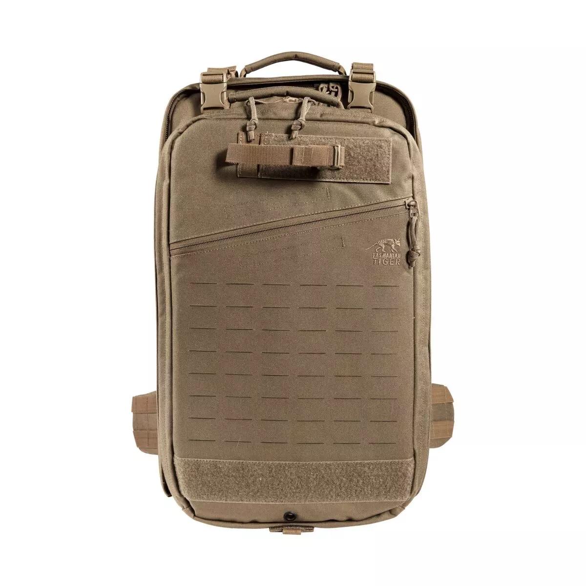Ein TT First Responder MoveOn MKI - Coyote Rucksack in sandfarben mit robuster Lasercut-Front, optimiertem Tragesystem und mehreren Fächern.
