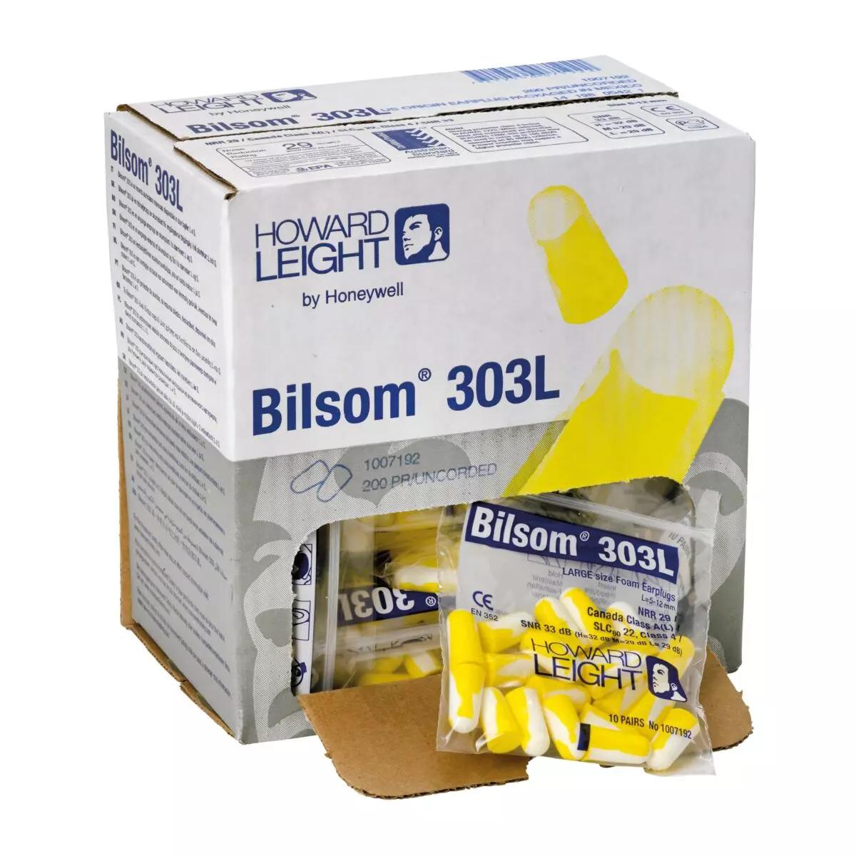 Boxen mit Howard Leight Bilsom 303L Gehörschutzstöpseln, 200 Paar, ohne Kordel.