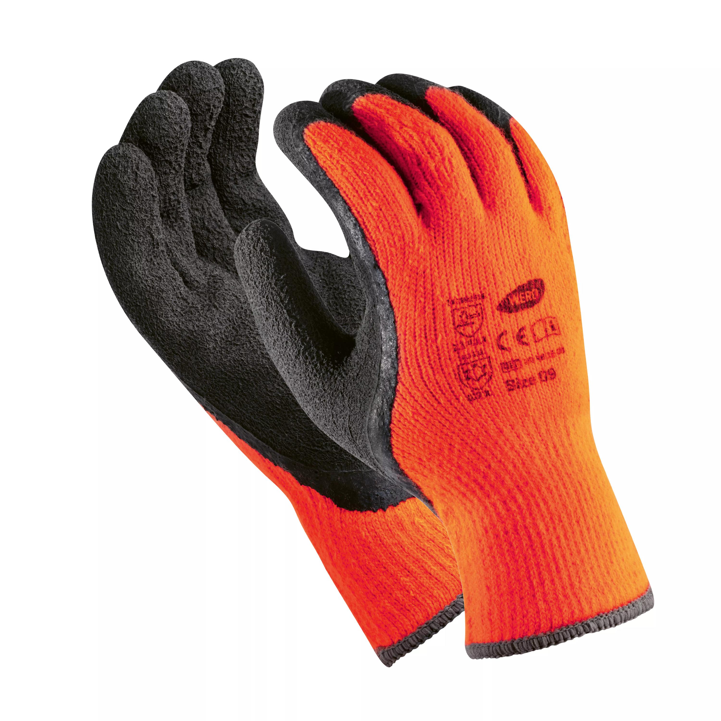 Kälteschutzhandschuh WERO Frosty in Orange mit rutschfester, aufgerauter Latexbeschichtung und optimalem Kälteschutz, Seitansicht in Größe 11.