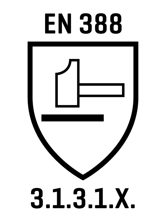 Schwarzes Hammer-Symbol auf weißem, schildförmigem Logo mit schwarzer Umrandung