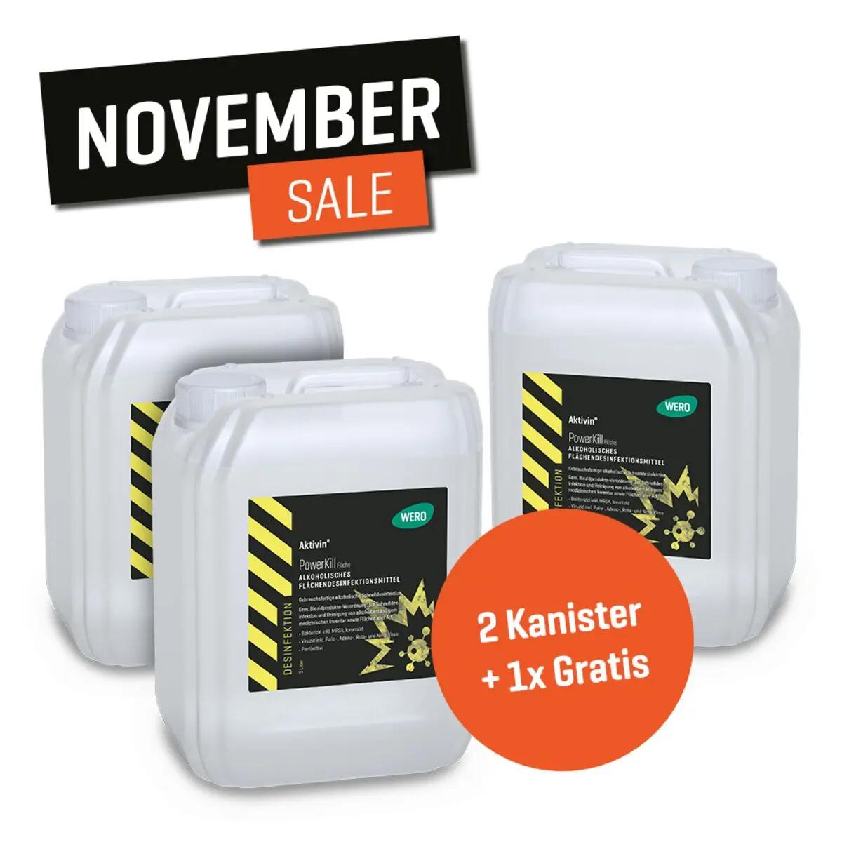 Drei weiße Plastikkanister WERO PowerKilch, ein Reinigungsmittel mit Gefahrstoffkennzeichnung für Ätzendes.