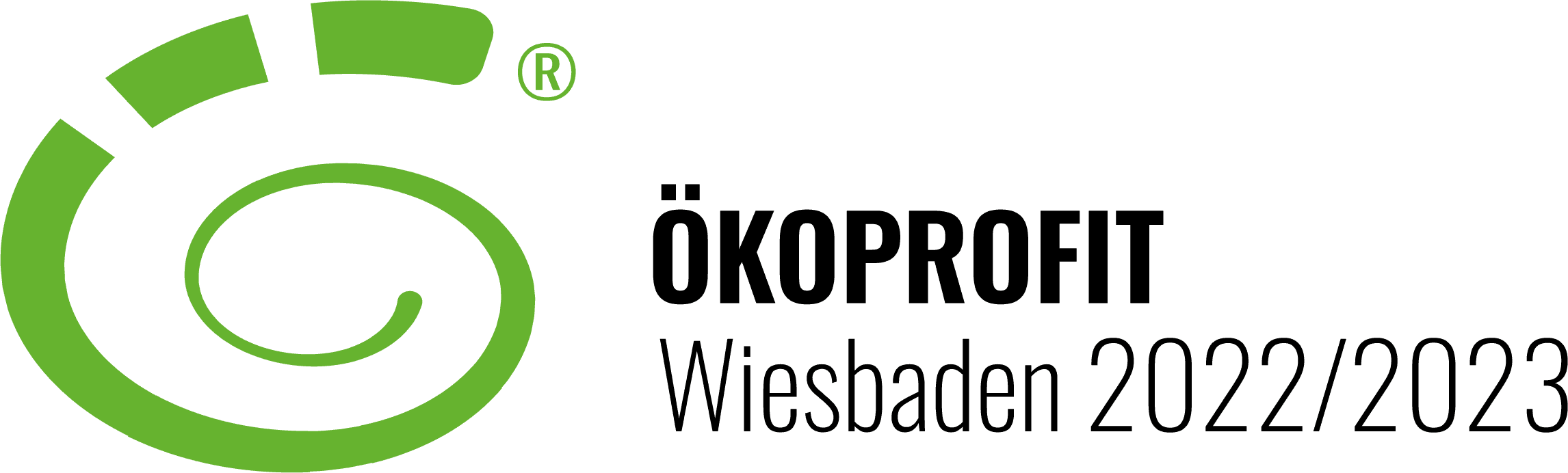Grünes, grafisches Spirallogo mit Registerzeichen