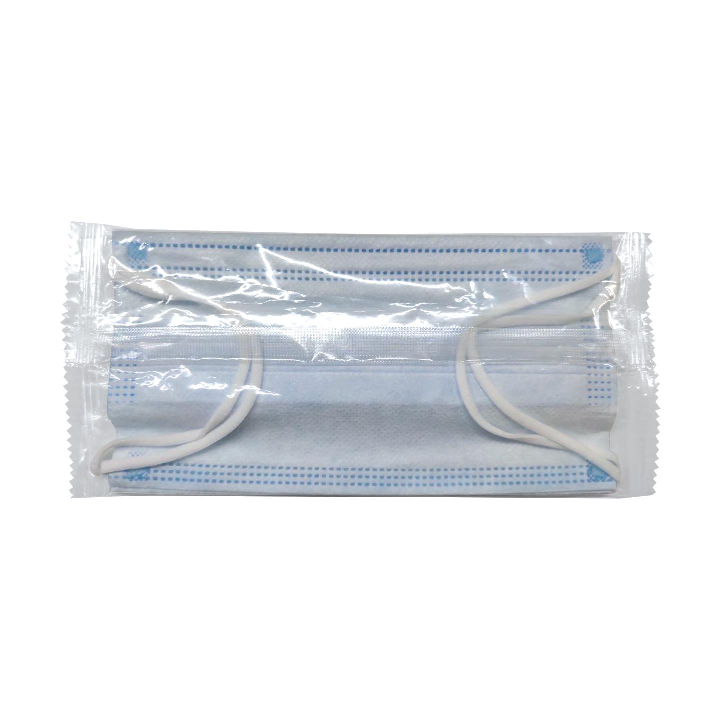 WERO Mund-Nasen-Schutz, 2 Stk in blau-weiß, einzeln im transparenten Beutel, dreilagig mit elastischem Band und latexfrei verpackt.