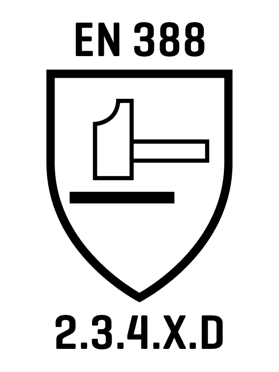 Schwarz umrandetes, weißes Schildsymbol mit diagonal ausgerichtetem schwarzen Hammer in der Mitte