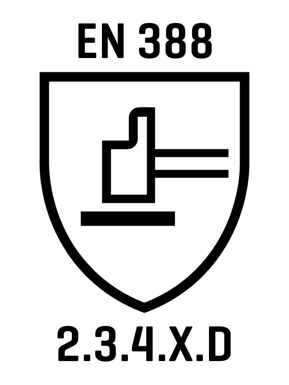 Schwarz umrandetes, weißes Schildsymbol mit diagonal ausgerichtetem schwarzen Hammer in der Mitte