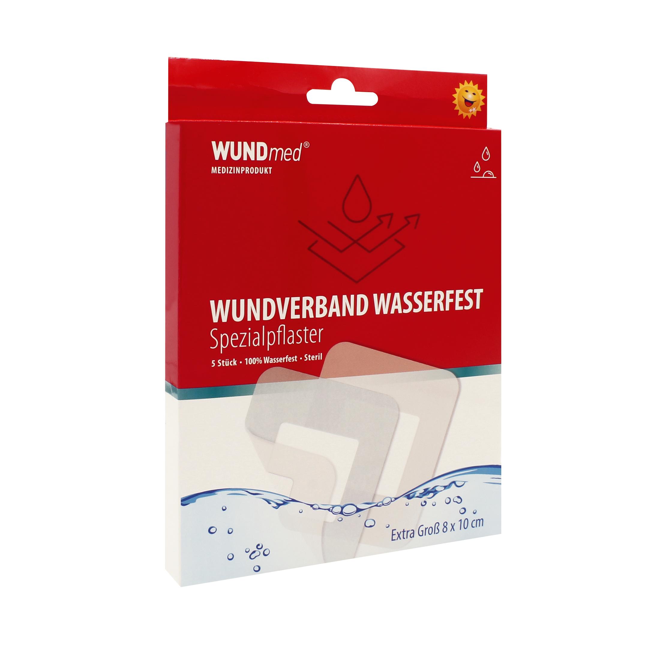 WUNDmed Wundverband wasserfest, 5 Stk, extra großes, steriles Spezialpflaster für post­operative Versorgung und zuverlässigen Schutz bei Wasserkontakt.